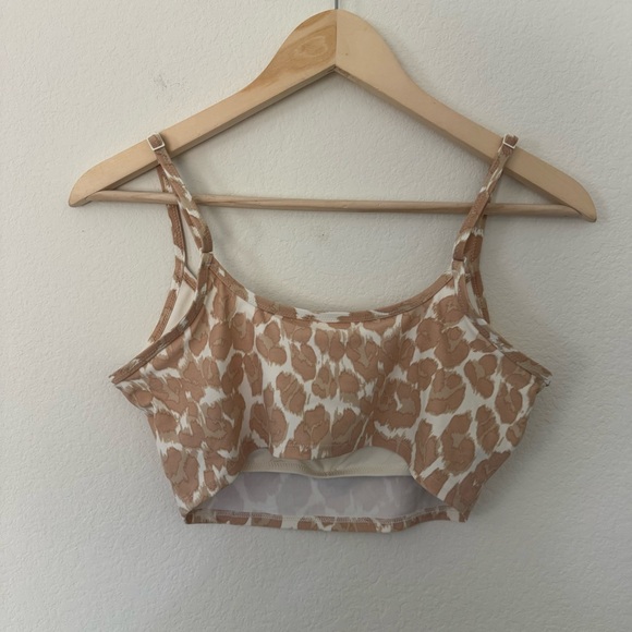 Aerie Leopard Print Bikini Top Bando Scoop Neutral Beige SZ M - Picture 3 of 4